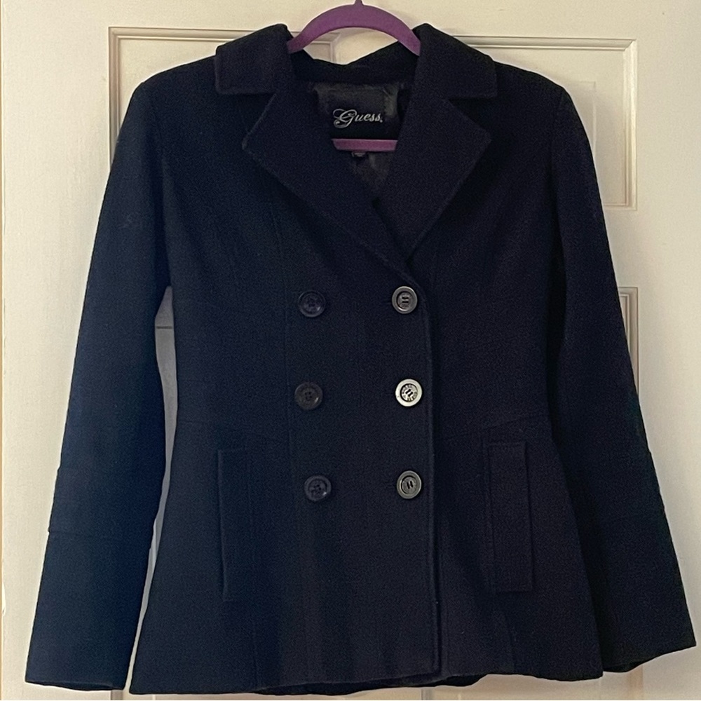 Guess Black Pea Coat (Size S/P - Small Petite)